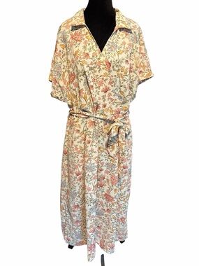 Women's Lucky Brand Floral Midi Dress XL Beige Pink